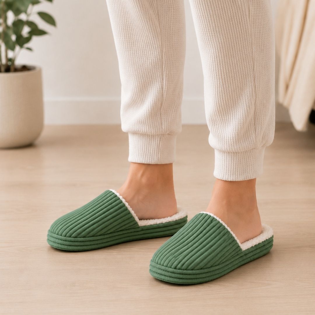 Pantufa Verde Peluciada Frio Inverno Pai Mãe Chinelo Adulto Antiderrapante Unissex Quarto Confortável Aconchegante Prese - Imagem 3