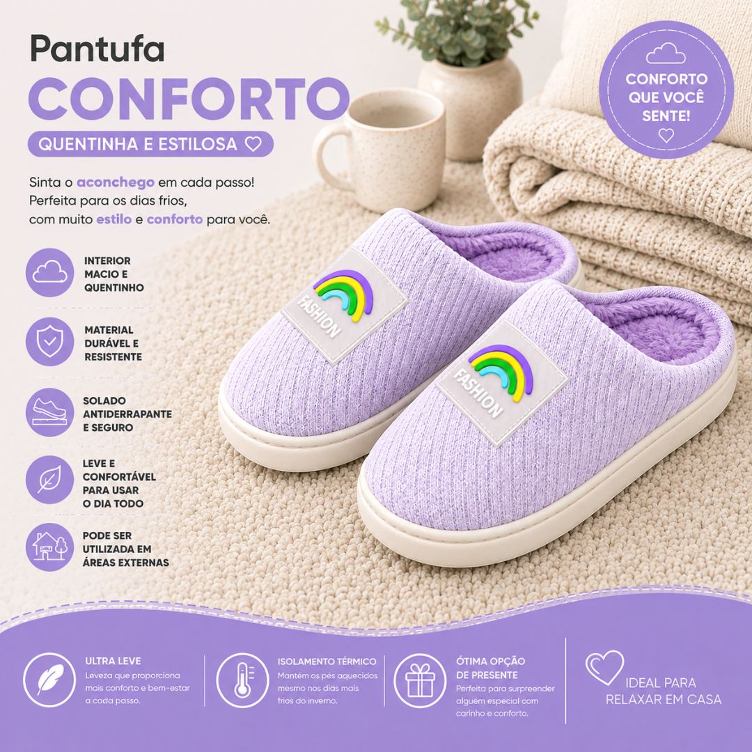 Pantufa Inverno Feminina Confortavel Antiderrapante Fashion Colorida Roxa Infantil Adulto - Imagem 2