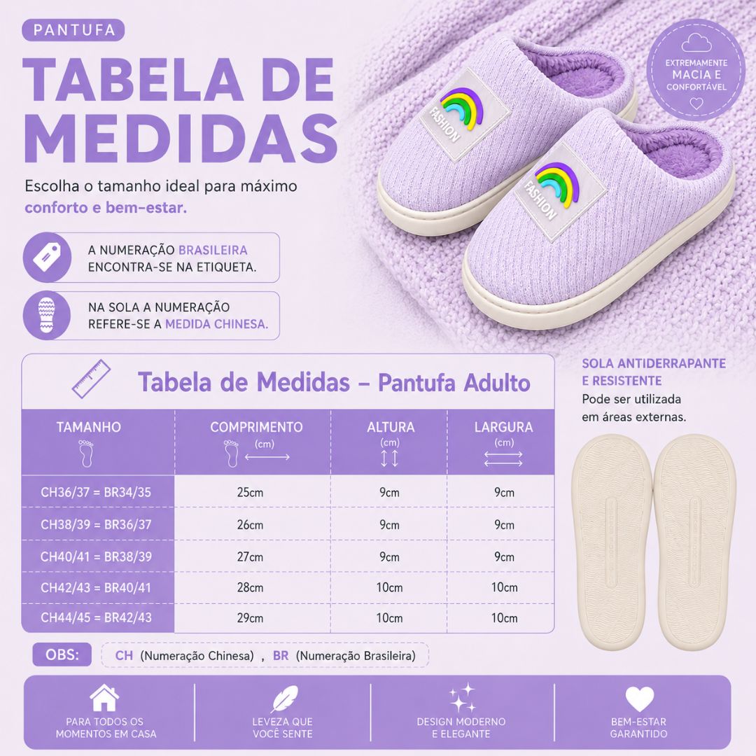 Pantufa Inverno Feminina Confortavel Antiderrapante Fashion Colorida Roxa Infantil Adulto - Imagem 5