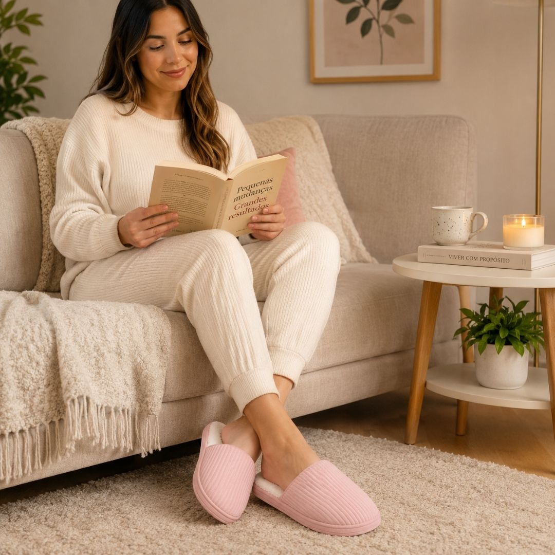 Pantufa Rosa Peluciada Frio Inverno Mãe Chinelo Adulto Antiderrapante Feminina Quarto Confortável Aconchegante Presente - Imagem 3