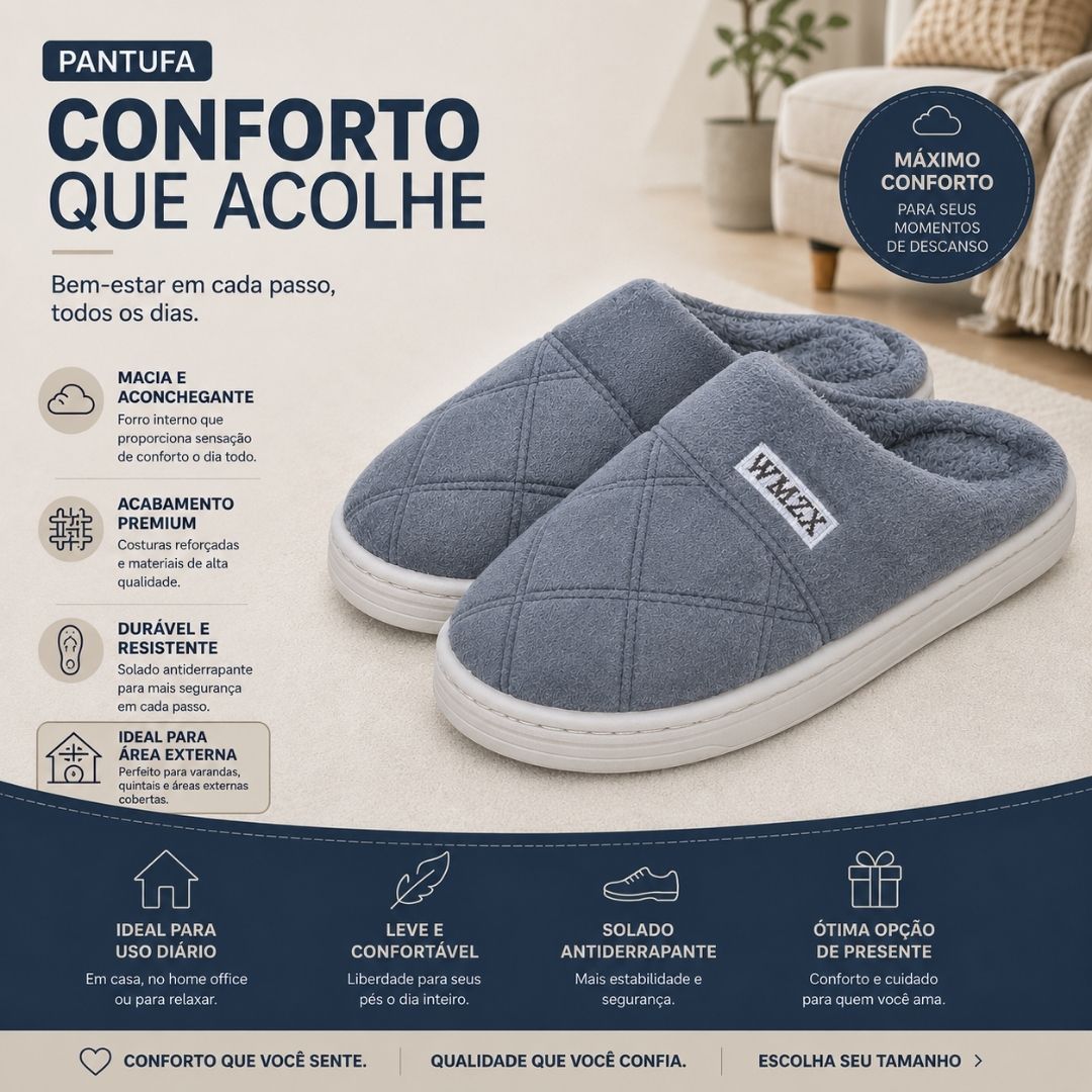 Pantufa Cinza Peluciada Frio Inverno Chinelo Adulto Antiderrapante Mãe Pai Unissex Quarto Confortável Aconchegante Prese - Imagem 2