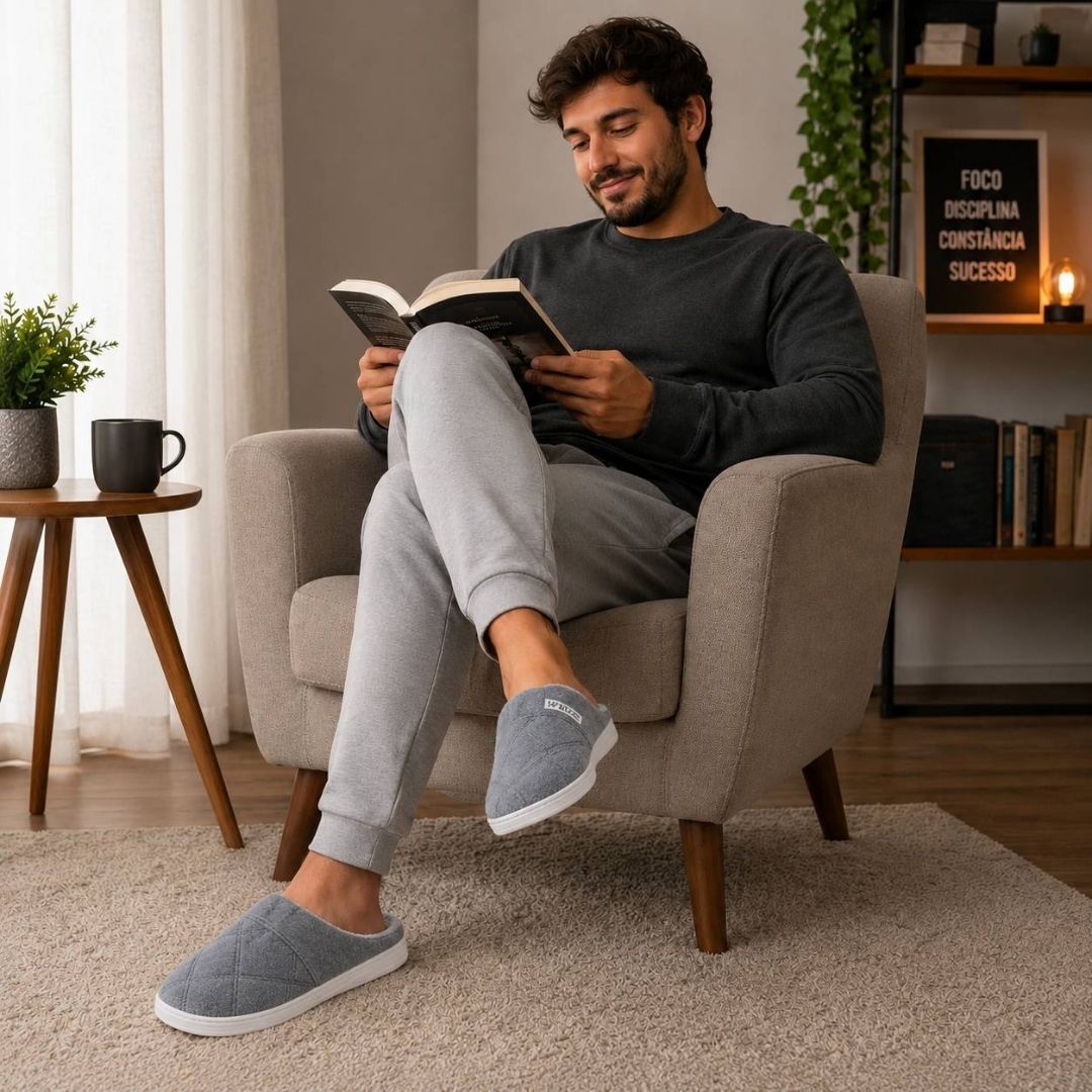 Pantufa Cinza Peluciada Frio Inverno Chinelo Adulto Antiderrapante Mãe Pai Unissex Quarto Confortável Aconchegante Prese - Imagem 4