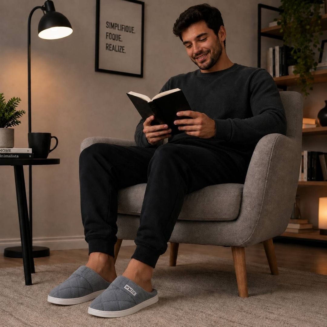 Pantufa Cinza Peluciada Frio Inverno Chinelo Adulto Antiderrapante Mãe Pai Unissex Quarto Confortável Aconchegante Prese - Imagem 3