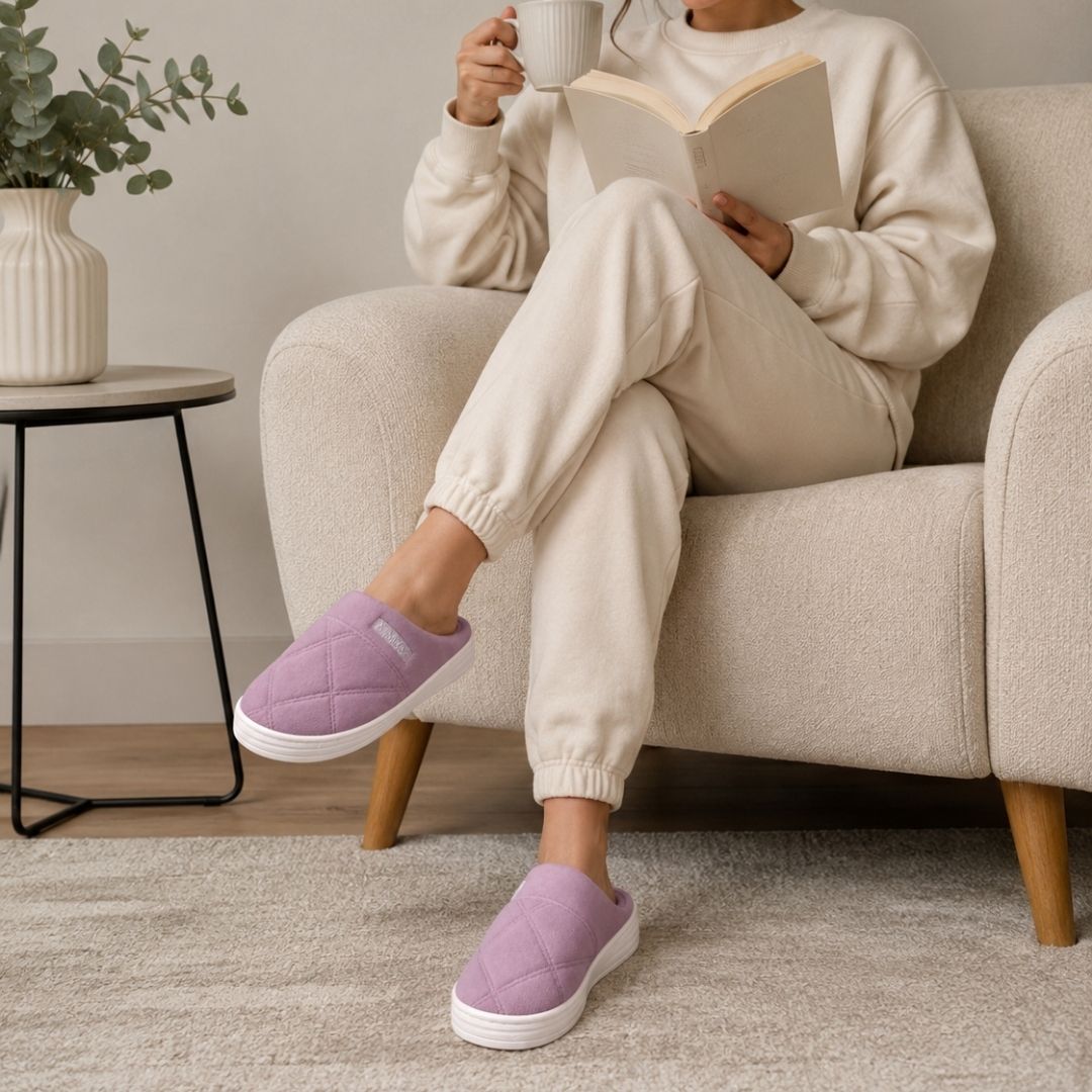 Pantufa Roxa Peluciada Frio Inverno Mãe Chinelo Adulto Antiderrapante Feminina Quarto Confortável Aconchegante Presente - Imagem 4