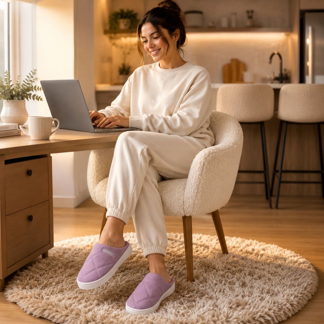 Pantufa Roxa Peluciada Frio Inverno Mãe Chinelo Adulto Antiderrapante Feminina Quarto Confortável Aconchegante Presente - Imagem 3