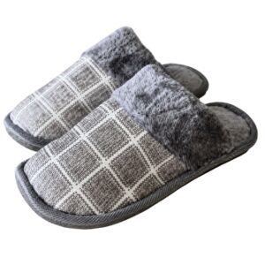 Pantufa Xadrez Cinza Premium Antiderrapante Confortável Masculina Peluciada Adulto Chinelo Inverno Quarto Frio Pai Prese