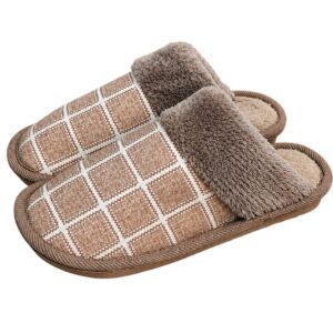 Pantufa Xadrez Marrom Premium Antiderrapante Confortável Masculina Peluciada Adulto Chinelo Inverno Quarto Frio Pai Pres