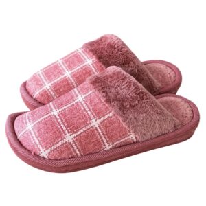 Pantufa Xadrez Premium Rosa Antiderrapante Confortavel Feminina Peluciada Adulto Chinelo De Quarto Frio