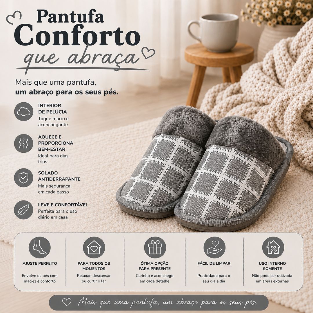 Pantufa Xadrez Cinza Premium Antiderrapante Confortável Masculina Peluciada Adulto Chinelo Inverno Quarto Frio Pai Prese - Imagem 2