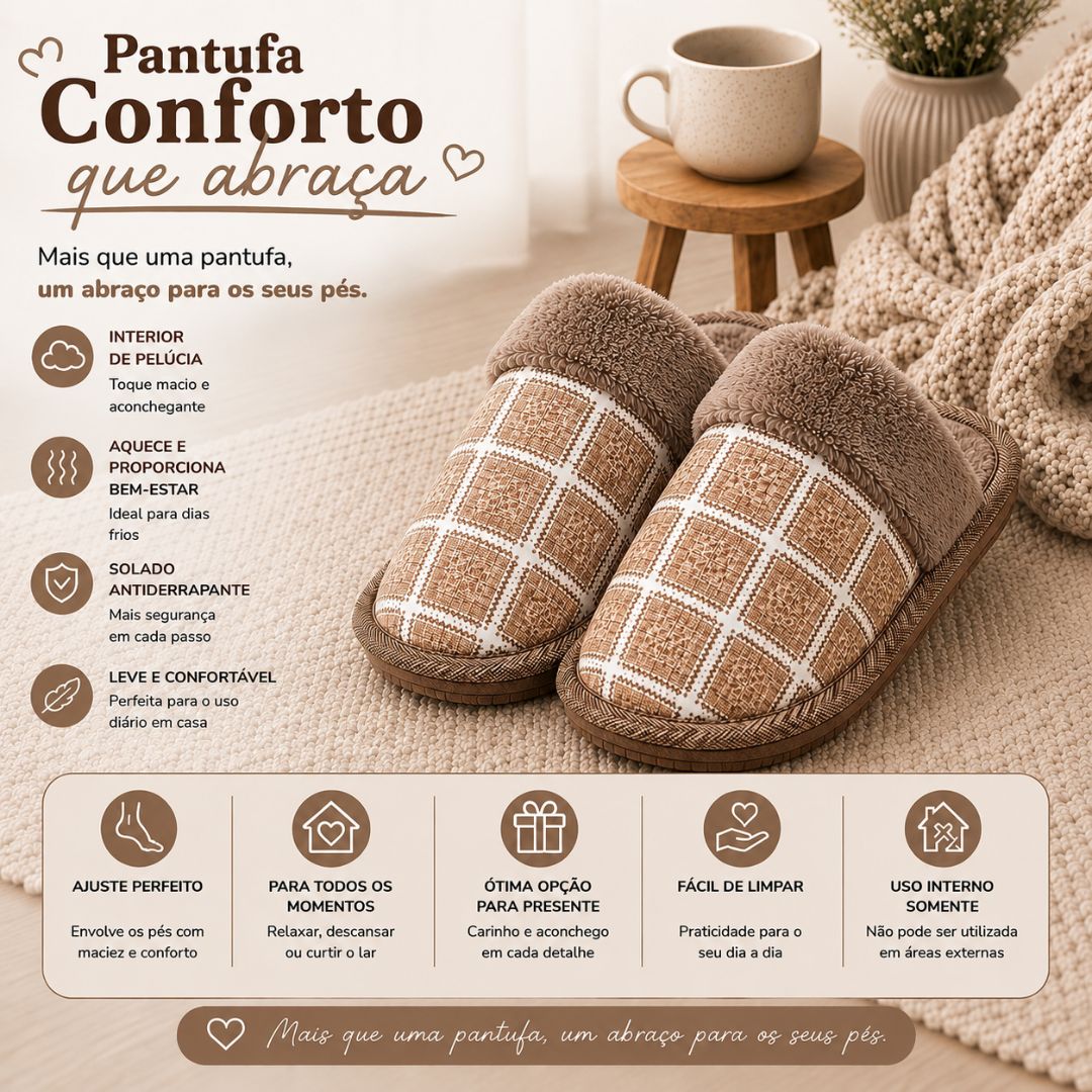 Pantufa Xadrez Marrom Premium Antiderrapante Confortável Masculina Peluciada Adulto Chinelo Inverno Quarto Frio Pai Pres - Imagem 2