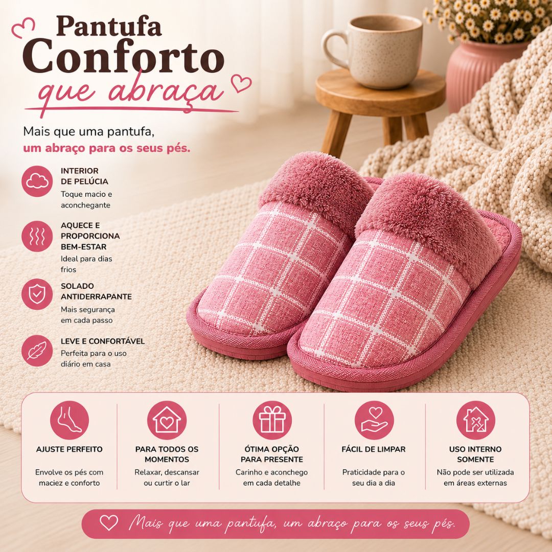 Pantufa Xadrez Premium Rosa Antiderrapante Confortavel Feminina Peluciada Adulto Chinelo De Quarto Frio - Imagem 2