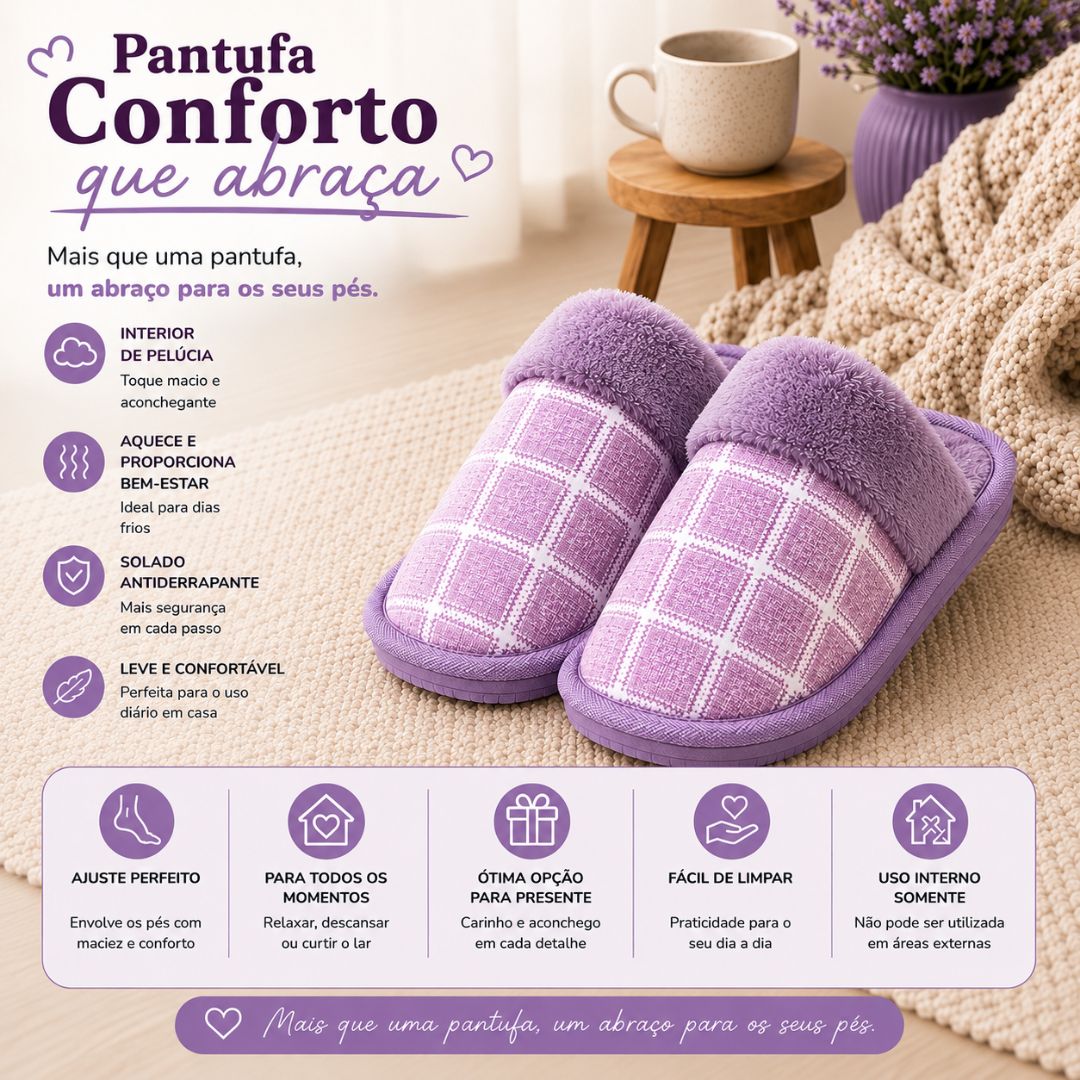 Pantufa Xadrez Premium Antiderrapante Confortavel Feminina Peluciada Adulto Chinelo De Quarto Frio Mãe Presente Fleece - Imagem 2