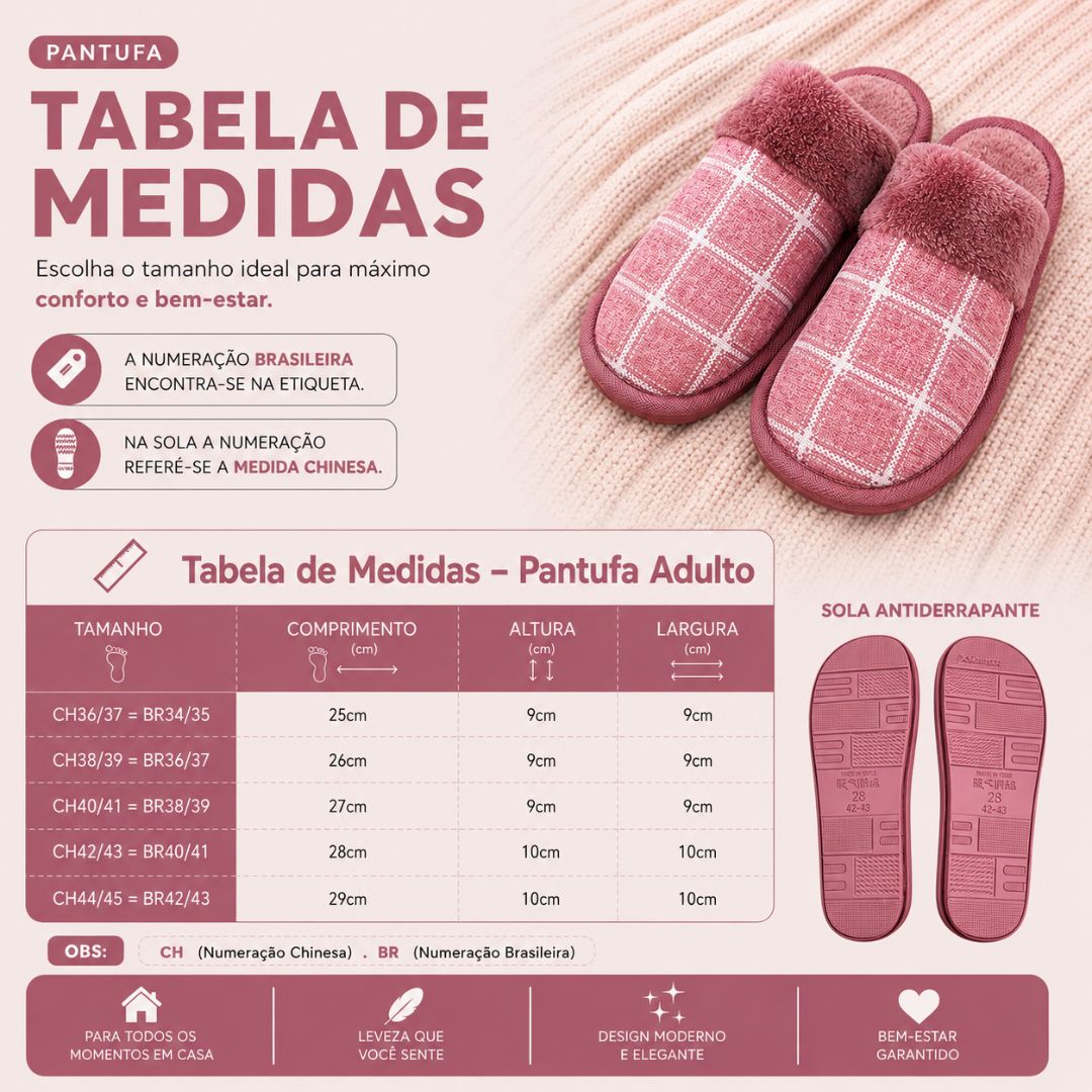 Pantufa Xadrez Premium Rosa Antiderrapante Confortavel Feminina Peluciada Adulto Chinelo De Quarto Frio - Imagem 5