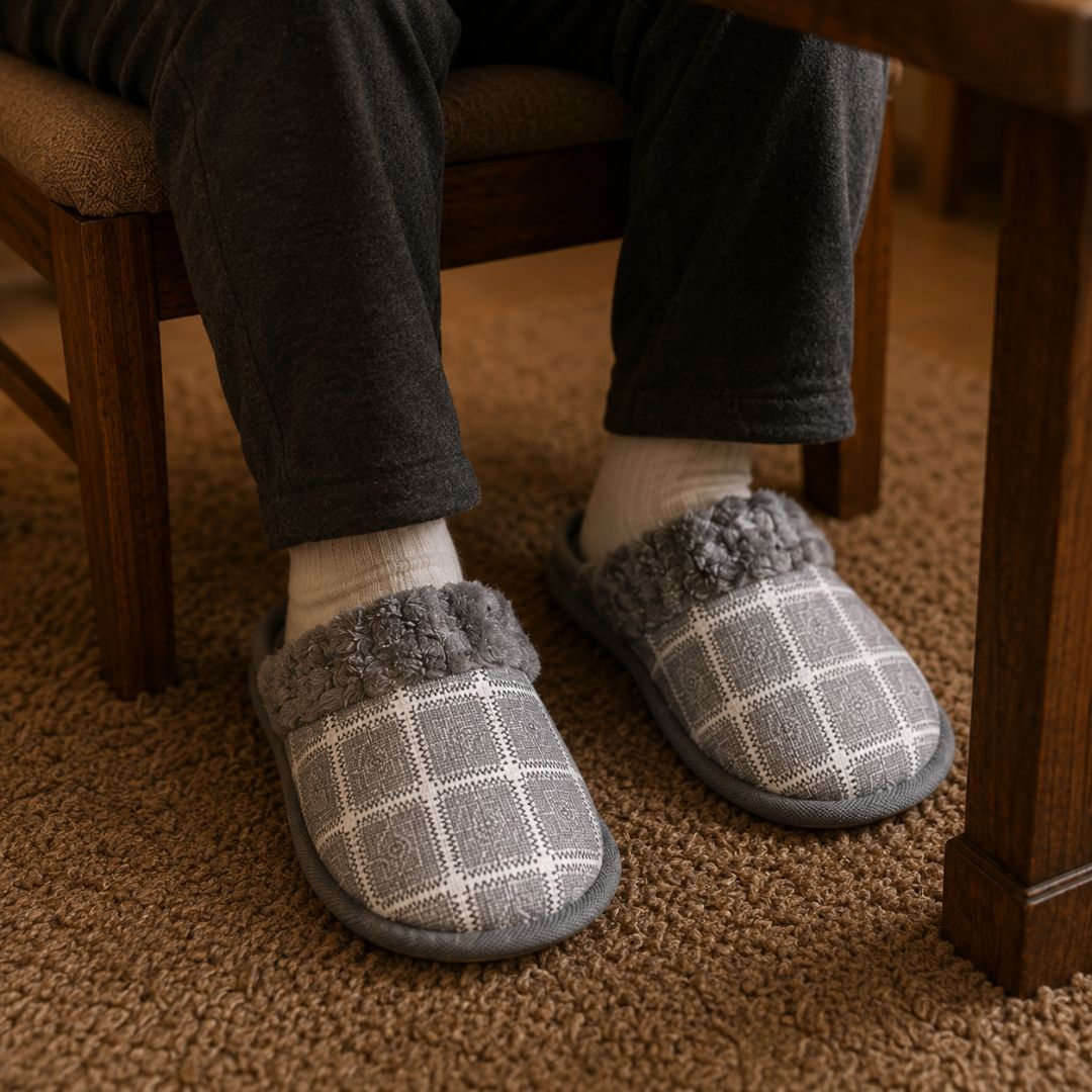 Pantufa Xadrez Cinza Premium Antiderrapante Confortável Masculina Peluciada Adulto Chinelo Inverno Quarto Frio Pai Prese - Imagem 3