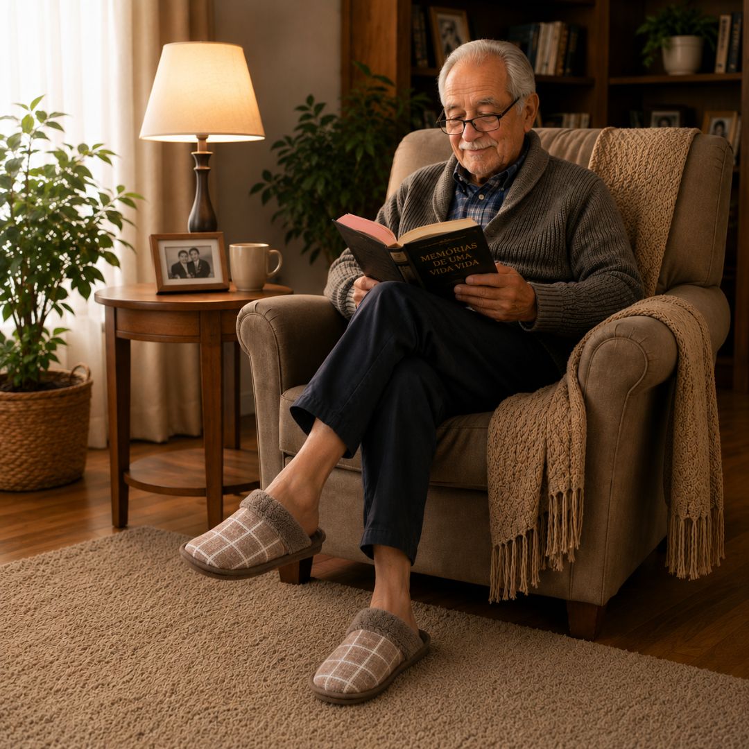 Pantufa Xadrez Marrom Premium Antiderrapante Confortável Masculina Peluciada Adulto Chinelo Inverno Quarto Frio Pai Pres - Imagem 4