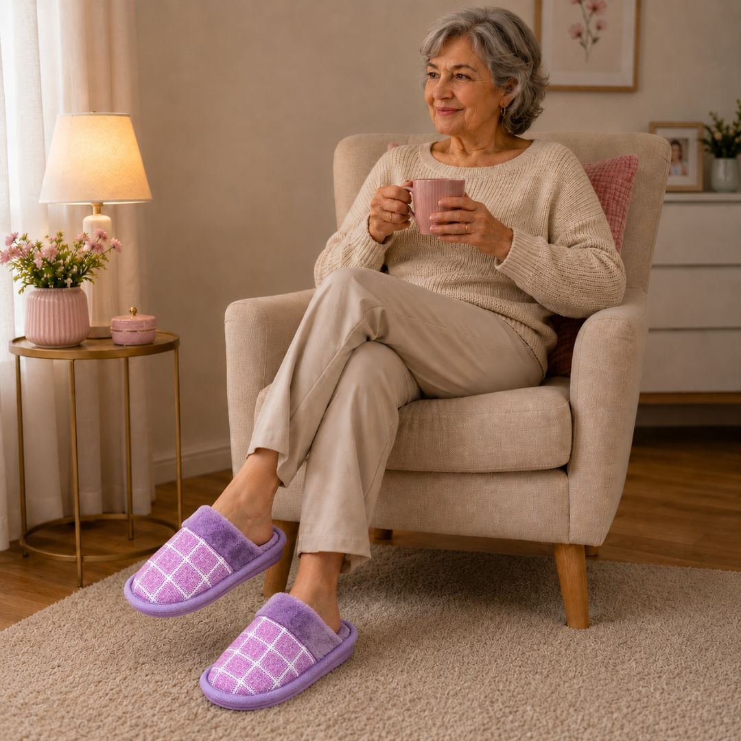 Pantufa Xadrez Premium Antiderrapante Confortavel Feminina Peluciada Adulto Chinelo De Quarto Frio Mãe Presente Fleece - Imagem 3