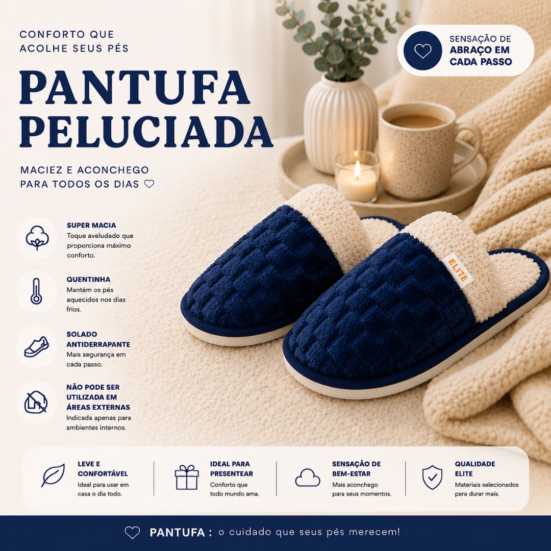 Pantufa Masculina Azul Peluciada Comfort Inverno Chinelo Quente Frio Adulto Pai - Imagem 2