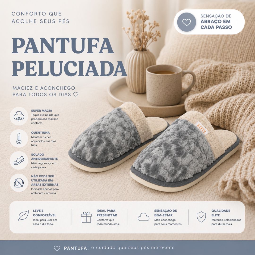Pantufa Cinza Peluciada Comfort Inverno Chinelo Quente Frio Pai Mãe Adulto Unissex Fleece Antiderrapante Comfortável - Imagem 2