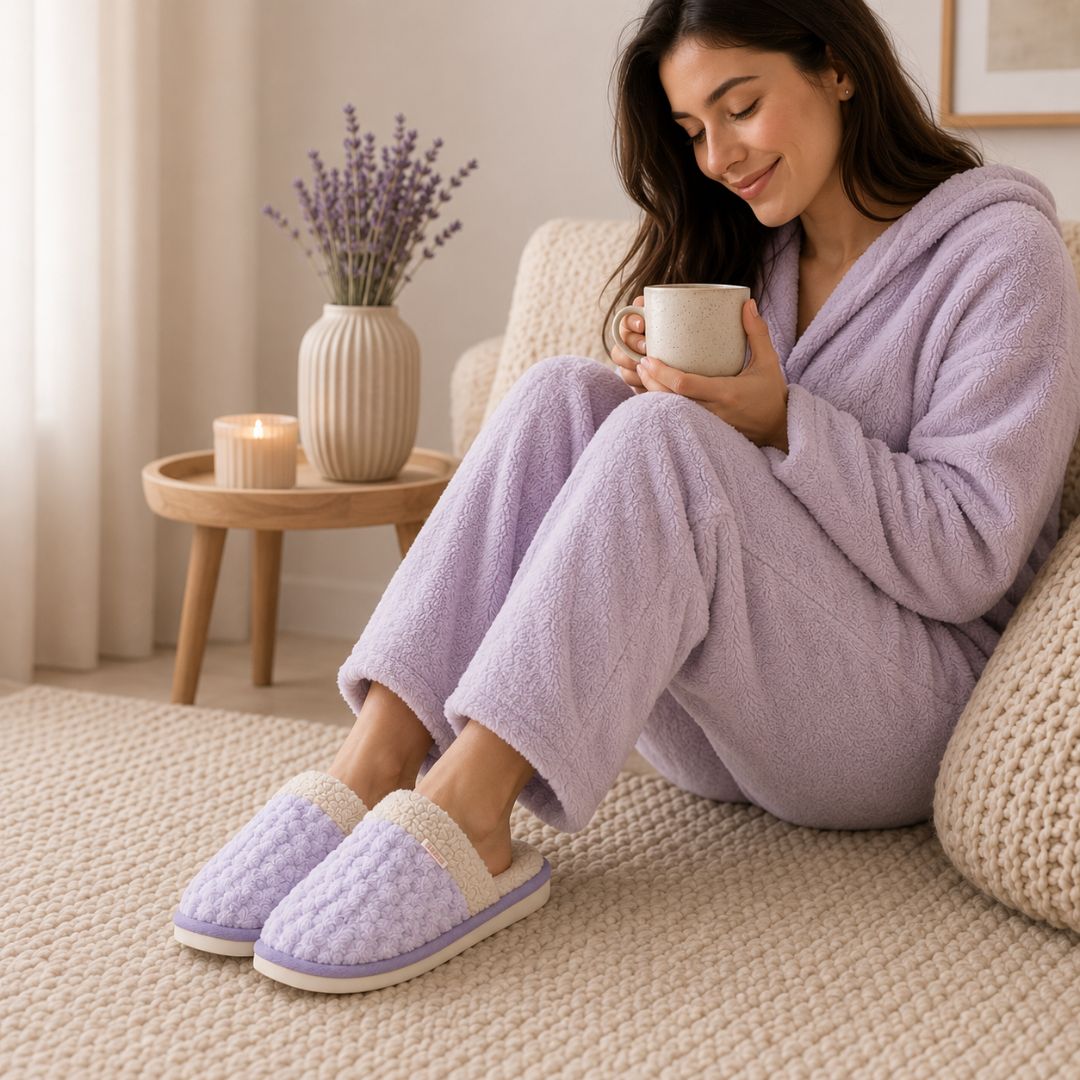 Pantufa Antiderrapante Feminina Adulta Peluciada Chinelo De Inverno Roxo Confortavel Mãe Presente Quarto Fleece - Imagem 4