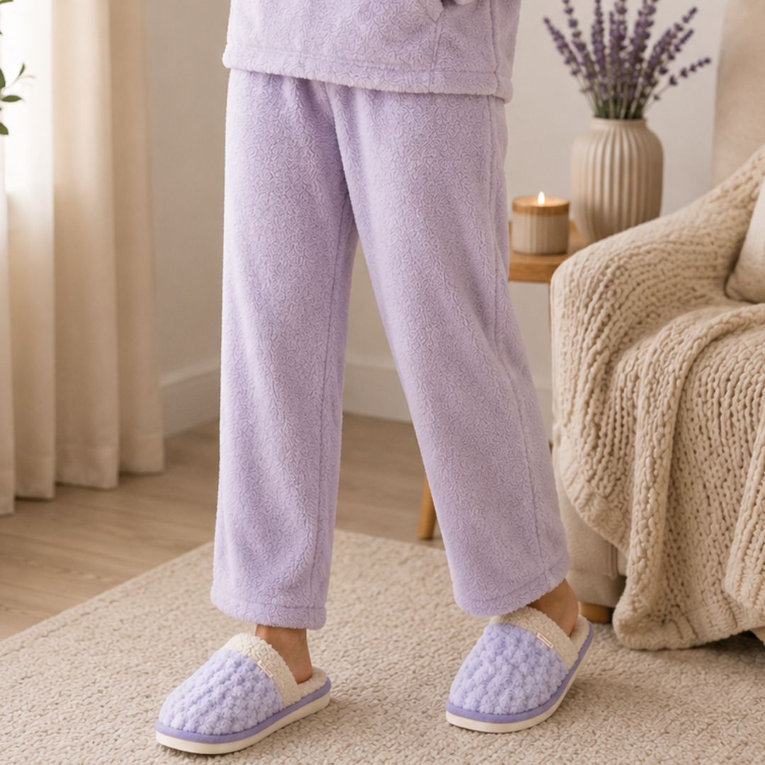 Pantufa Antiderrapante Feminina Adulta Peluciada Chinelo De Inverno Roxo Confortavel Mãe Presente Quarto Fleece - Imagem 3