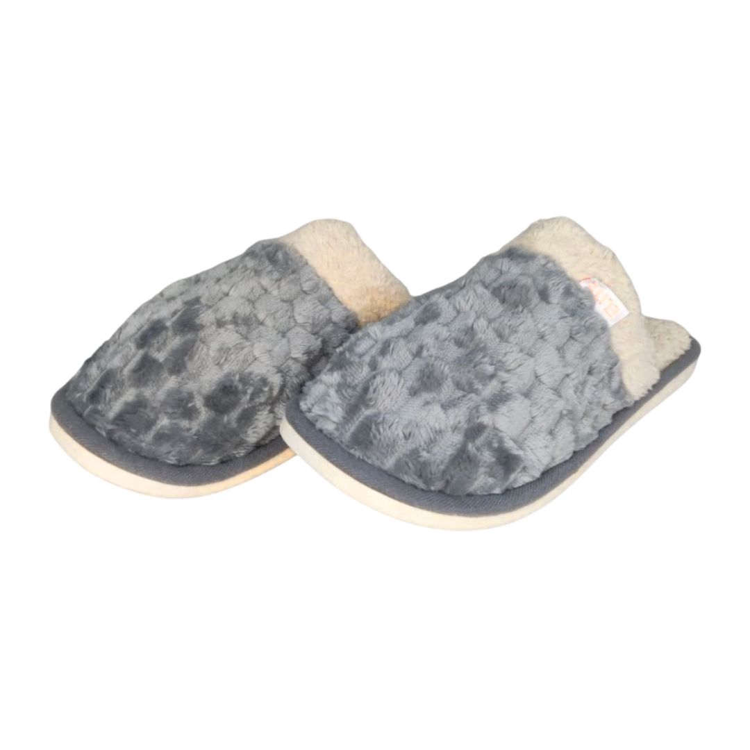 Pantufa Cinza Peluciada Comfort Inverno Chinelo Quente Frio Pai Mãe Adulto Unissex Fleece Antiderrapante Comfortável
