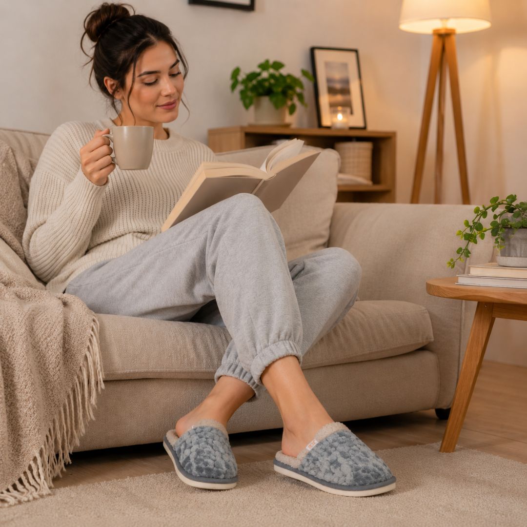 Pantufa Cinza Peluciada Comfort Inverno Chinelo Quente Frio Pai Mãe Adulto Unissex Fleece Antiderrapante Comfortável - Imagem 4