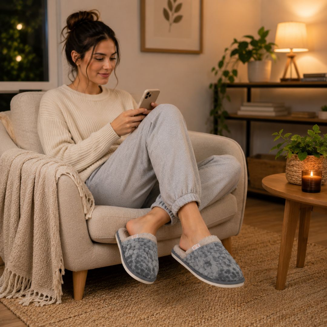 Pantufa Cinza Peluciada Comfort Inverno Chinelo Quente Frio Pai Mãe Adulto Unissex Fleece Antiderrapante Comfortável - Imagem 3