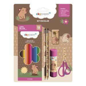 Kit Escolar Capivara C/7 Peças Volta as Aulas Desenhar Colorir Atividades Organização Qualidade Praticidade Diversão Est
