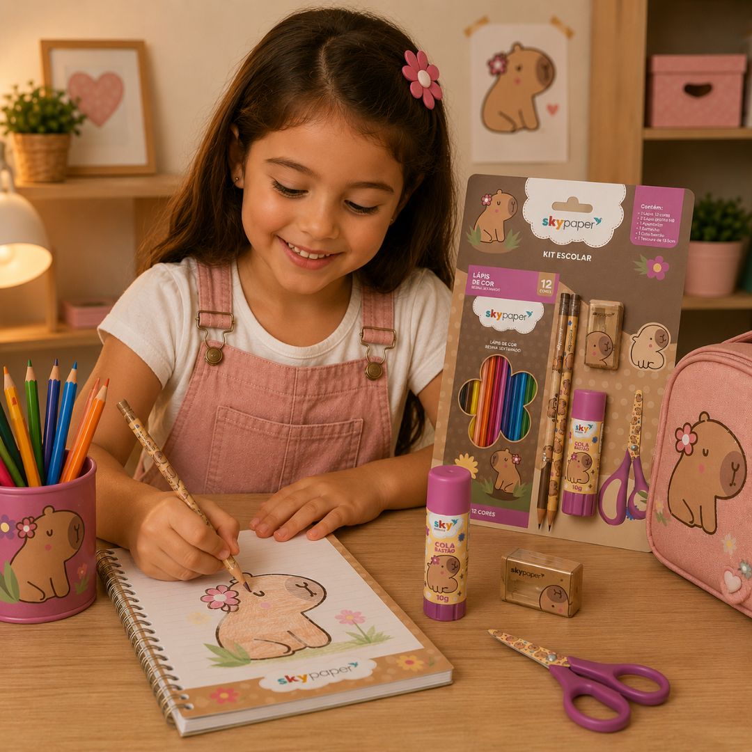 Kit Escolar Capivara C/7 Peças Volta as Aulas Desenhar Colorir Atividades Organização Qualidade Praticidade Diversão Est - Imagem 3