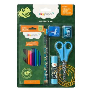 Kit Escolar Dinossauro C/7 Peças Volta as Aulas Desenhar Colorir Atividades Organização Qualidade Praticidade Diversão E