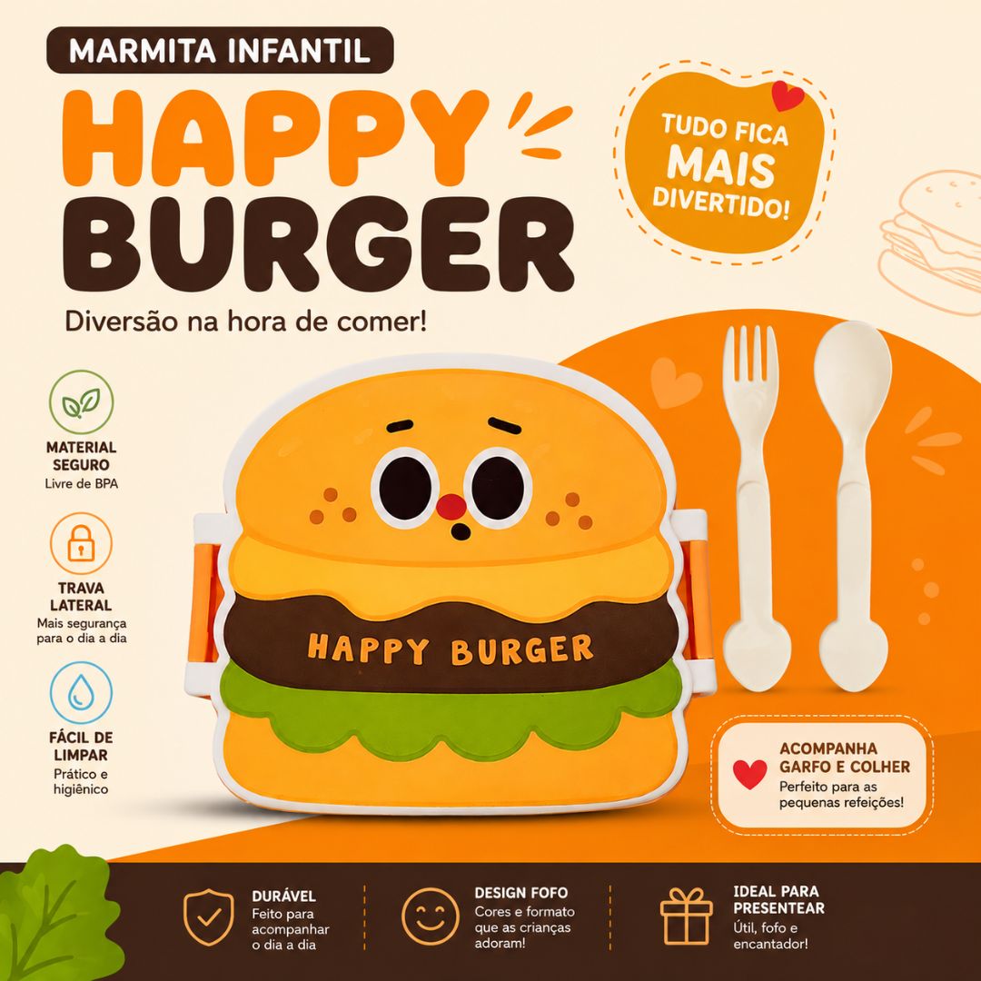 Marmita Infantil Com Talheres Hamburguer Escolar Passeio Criança Lanche Almoço Jantar Temática Viagem Resistente Espaços - Imagem 2
