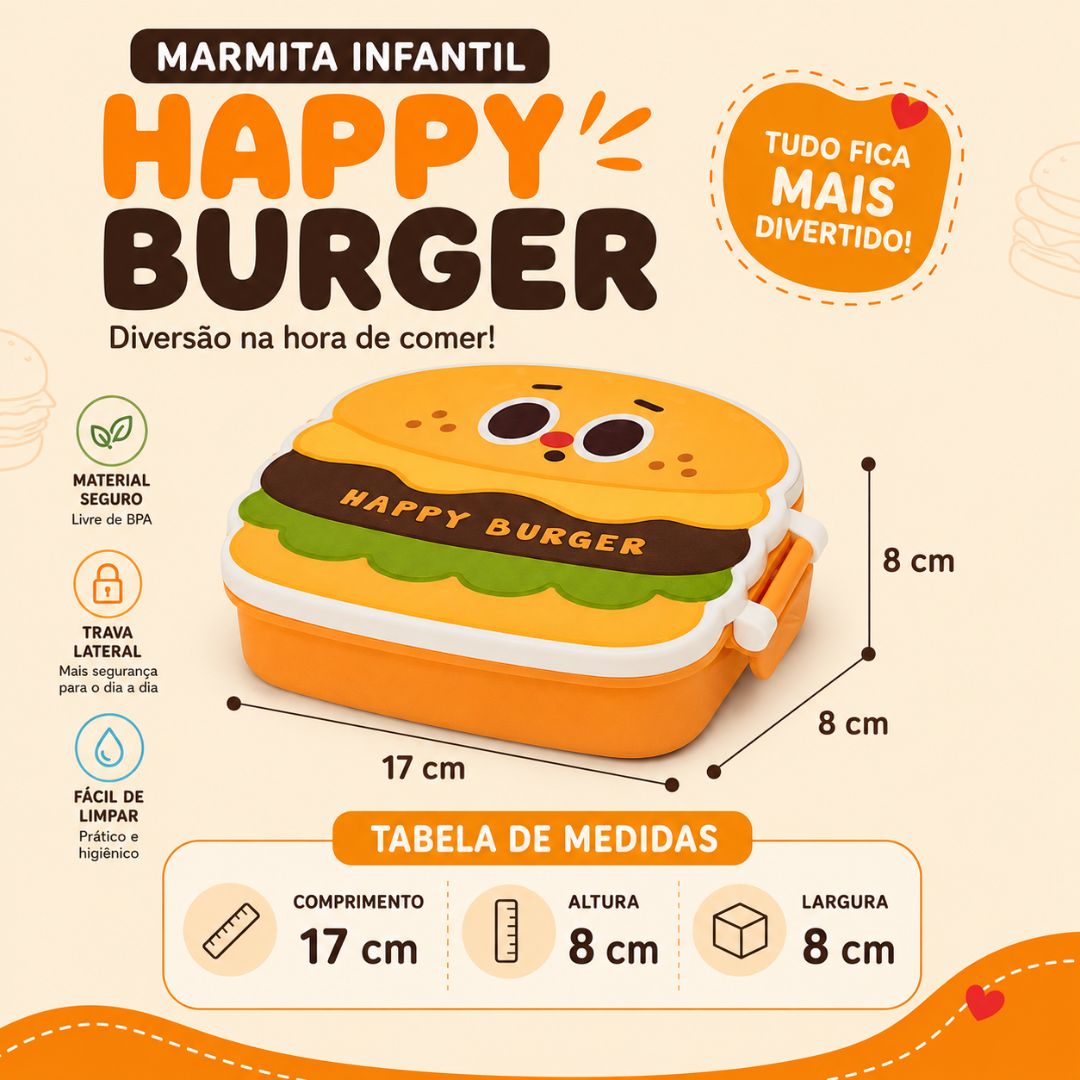 Marmita Infantil Com Talheres Hamburguer Escolar Passeio Criança Lanche Almoço Jantar Temática Viagem Resistente Espaços - Imagem 4