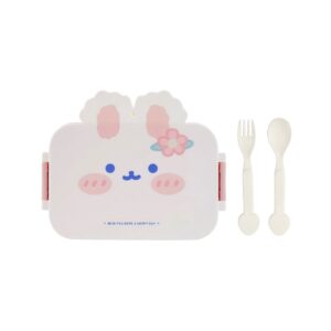 Marmita Infantil Com Talheres Coelho Escolar Passeio Criança Lanche Almoço Jantar Viagem Resistente Espaços