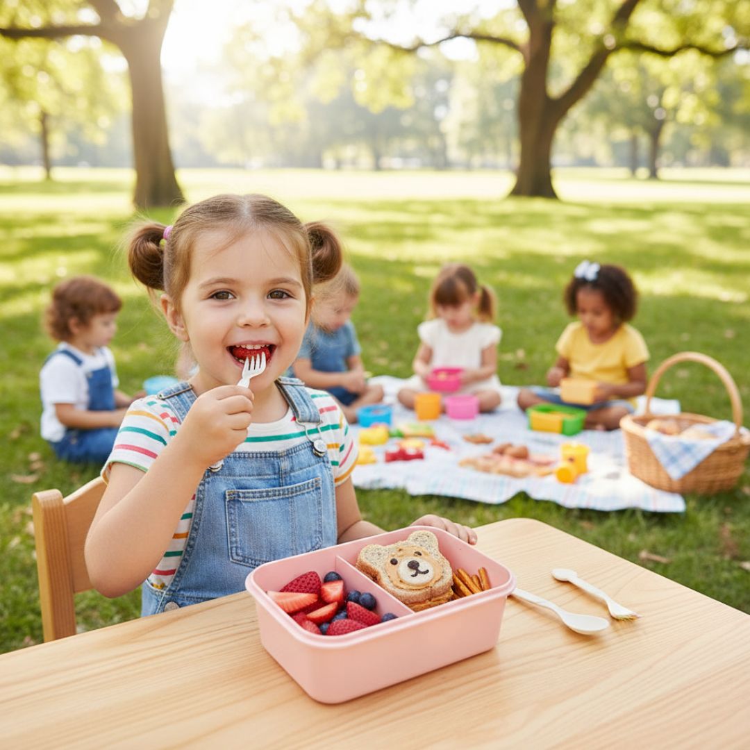Marmita Infantil Com Talheres Coelho Escolar Passeio Criança Lanche Almoço Jantar Viagem Resistente Espaços - Imagem 3