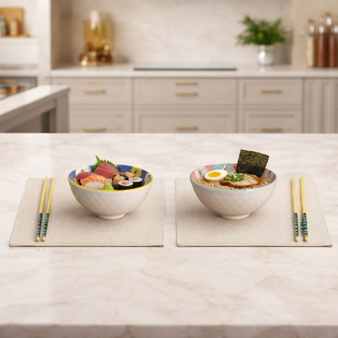 Kit Bowl Cerâmica 02 Peças Com Hashi Louça Oriental Mesa Posta Jantar Almoço Japonesa Sushi Lamen Sopas Presente - Imagem 3