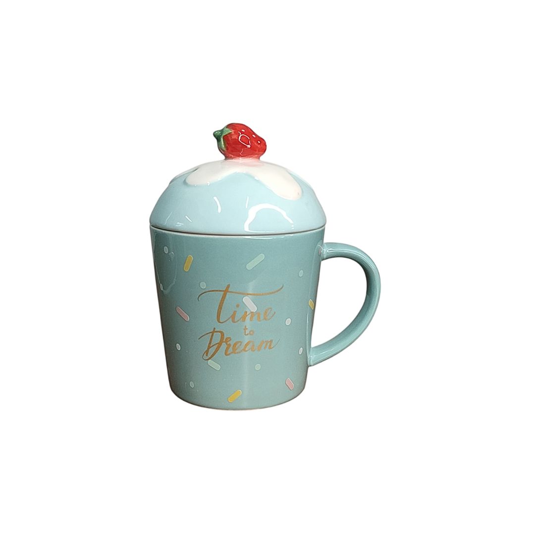 Caneca Cerâmica 420ml Azul Rosa Verde Café Presente Mãe Chá Mesa Posta Tampa Exclusiva Resistente Criativa - Imagem 2