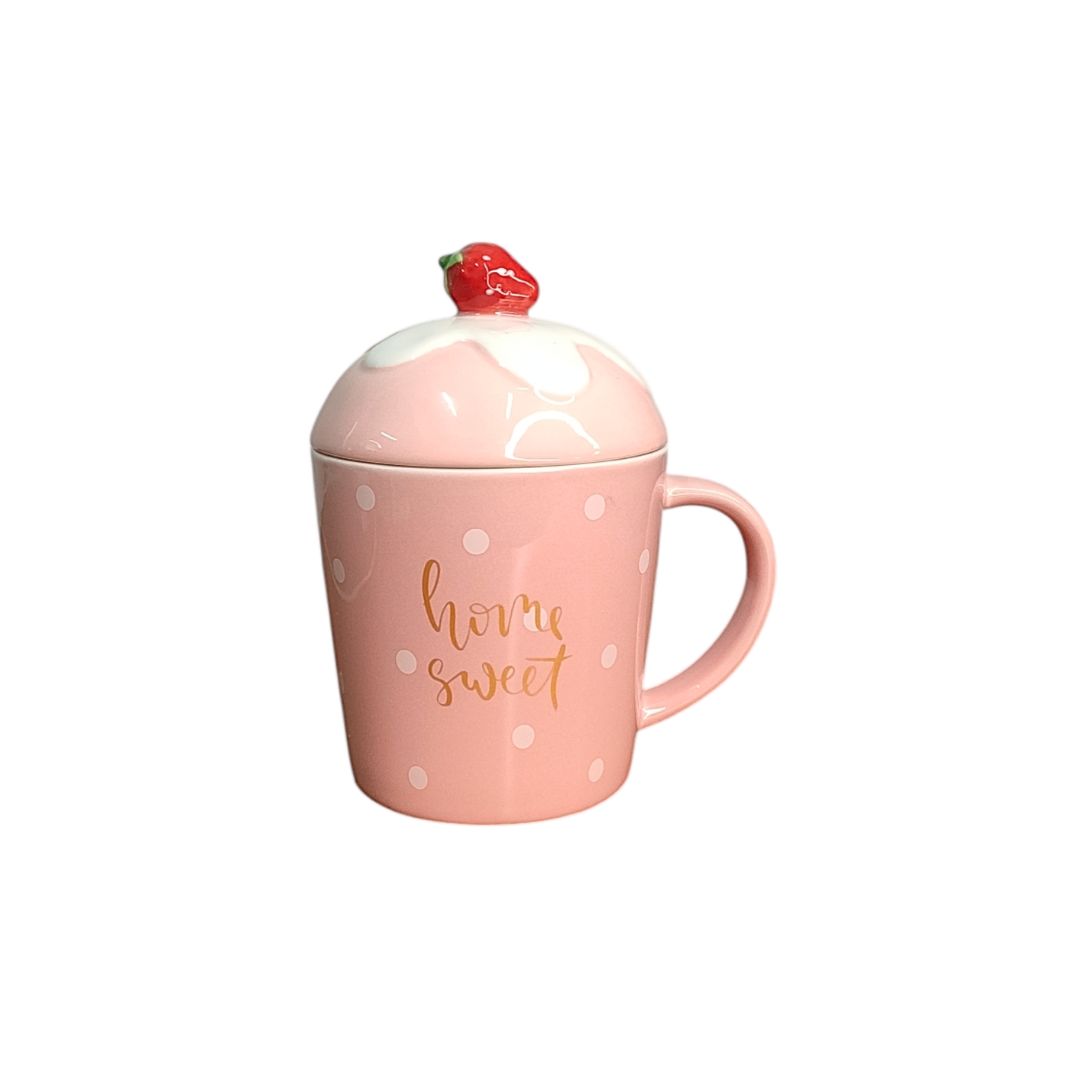 Caneca Cerâmica 420ml Azul Rosa Verde Café Presente Mãe Chá Mesa Posta Tampa Exclusiva Resistente Criativa - Imagem 3