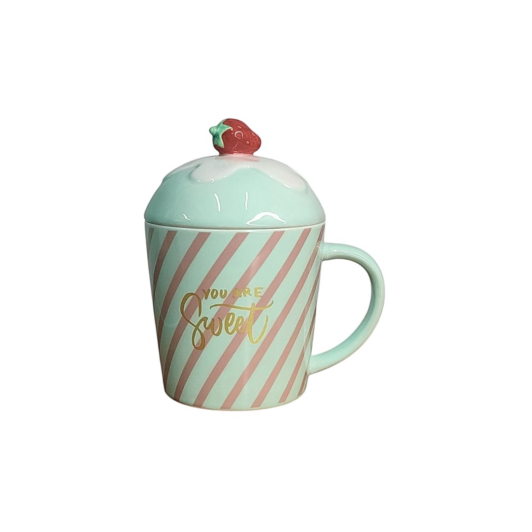 Caneca Cerâmica 420ml Azul Rosa Verde Café Presente Mãe Chá Mesa Posta Tampa Exclusiva Resistente Criativa - Imagem 4