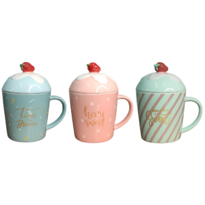 Caneca Cerâmica 420ml Azul Rosa Verde Café Presente Mãe Chá Mesa Posta Tampa Exclusiva Resistente Criativa