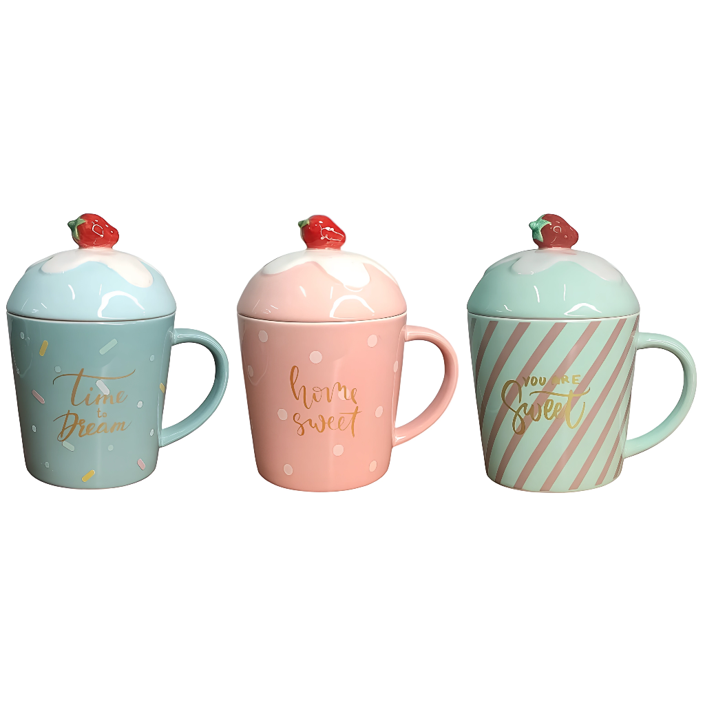 Caneca Cerâmica 420ml Azul Rosa Verde Café Presente Mãe Chá Mesa Posta Tampa Exclusiva Resistente Criativa