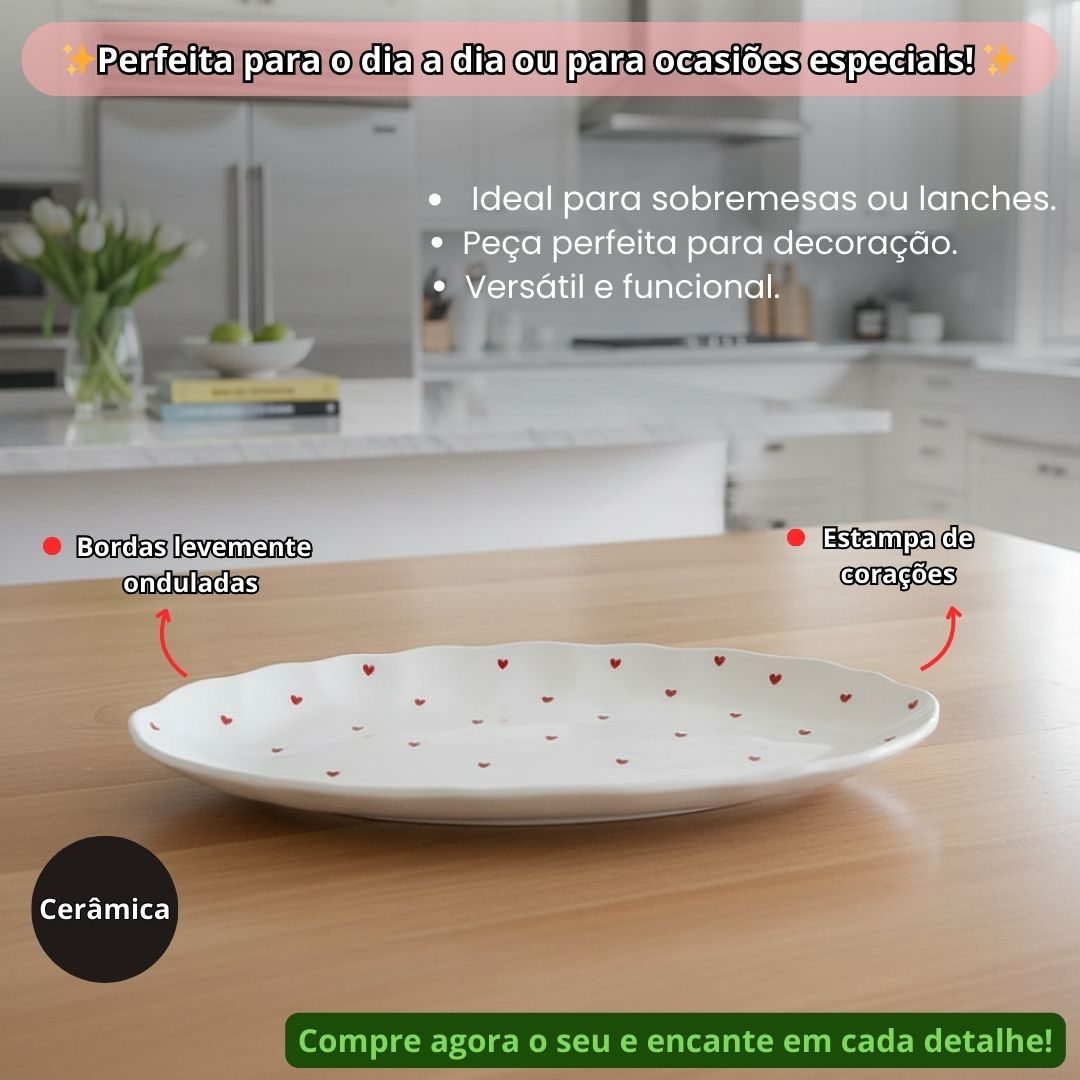 Travessa De Cerâmica Oval Coração Doces Frutas Tortas Resistente Presente Detalhado Lindo Moderno Lila Home - Imagem 2