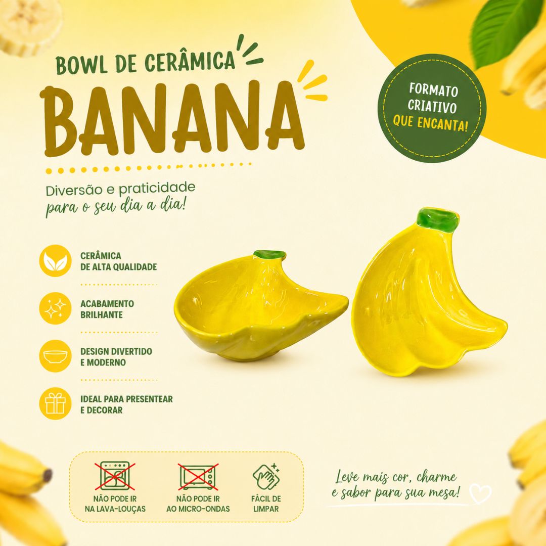 Bowl De Cerâmica Formato Banana Criativo Divertido Resistente Bonito Cozinha Lanche Presente Amigos e Família - Imagem 2