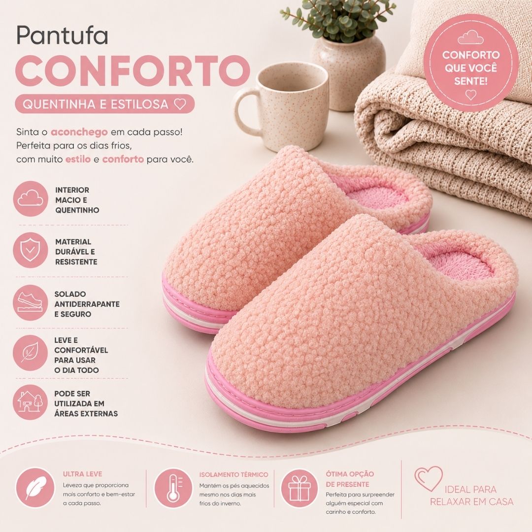 Pantufa Fashion Colorida Peluciada Confortavel Antiderrapante Unissex Feminina Adulto Rosa Frio Inverno - Imagem 2