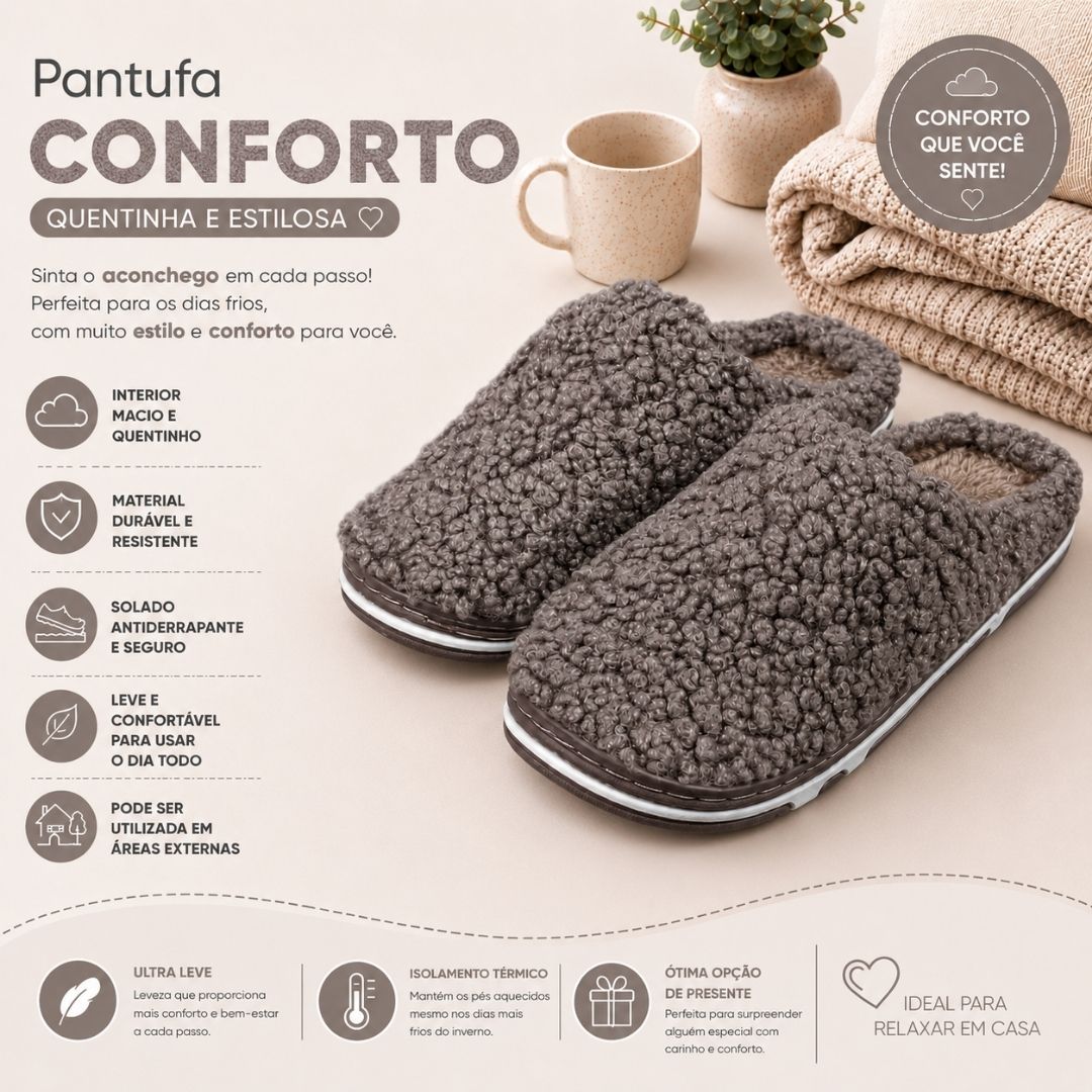 Pantufa Adulto Marrom Unissex Inverno Fashion Peluciada Confortavel Antiderrapante Pai Mãe Comfort Frio Quarto Chinelo P - Imagem 2