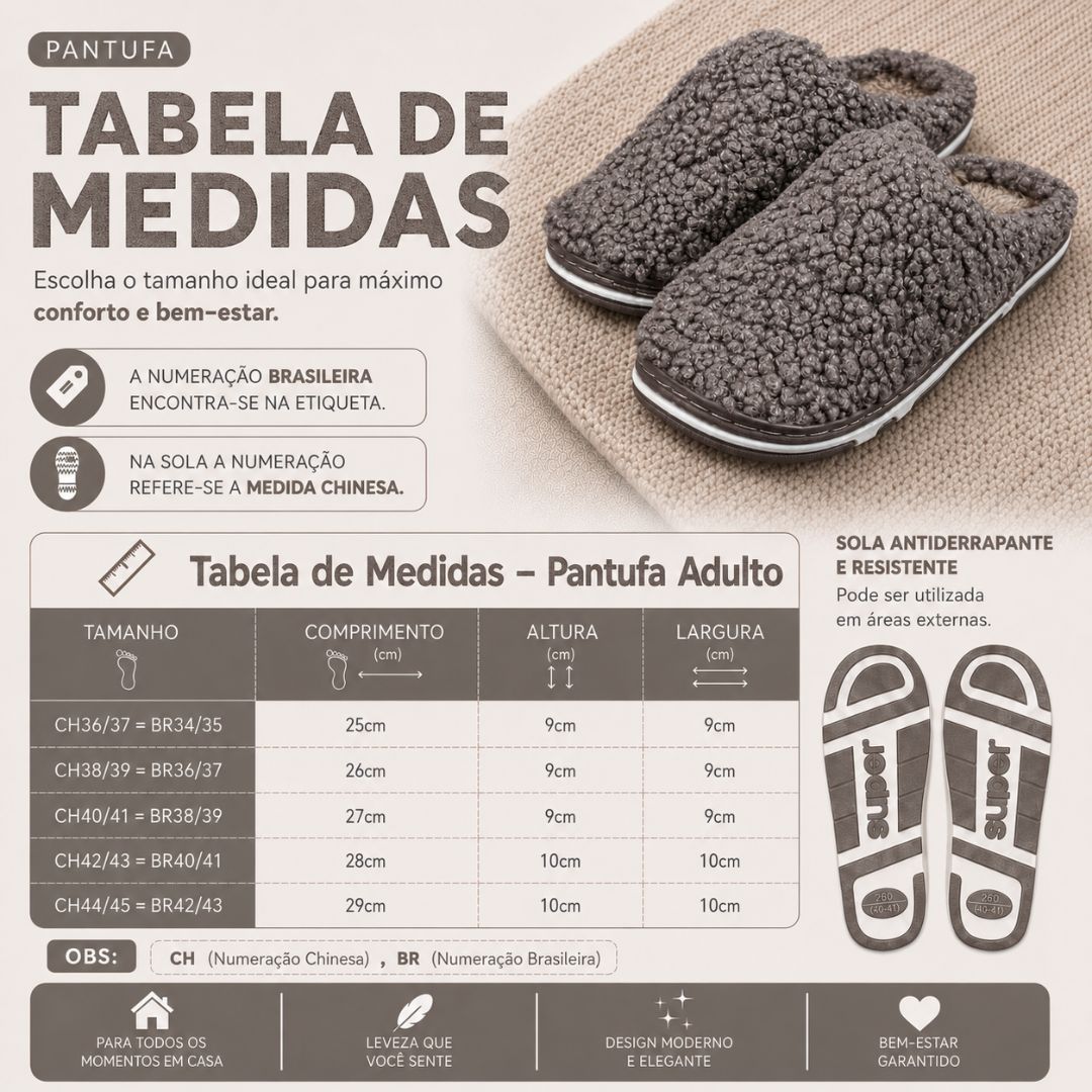 Pantufa Adulto Marrom Unissex Inverno Fashion Peluciada Confortavel Antiderrapante Pai Mãe Comfort Frio Quarto Chinelo P - Imagem 5