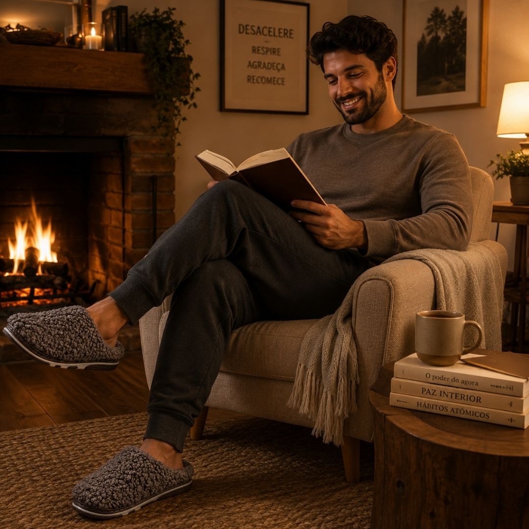 Pantufa Adulto Marrom Unissex Inverno Fashion Peluciada Confortavel Antiderrapante Pai Mãe Comfort Frio Quarto Chinelo P - Imagem 3