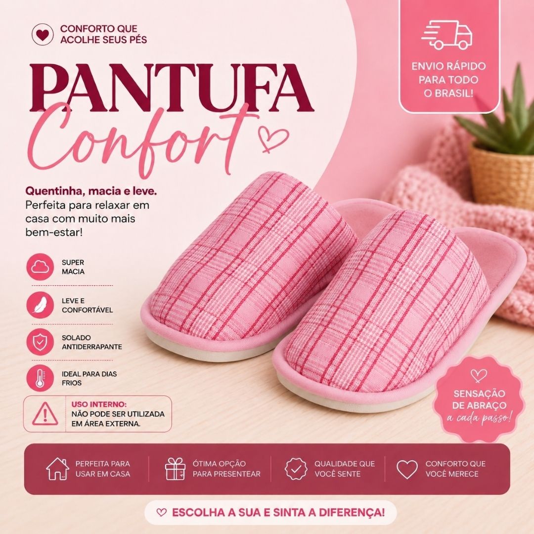 Pantufa Xadrex Feminina Rosa Adulto Chinelo Peluciada Frio Quarto Presente Confortável - Imagem 2