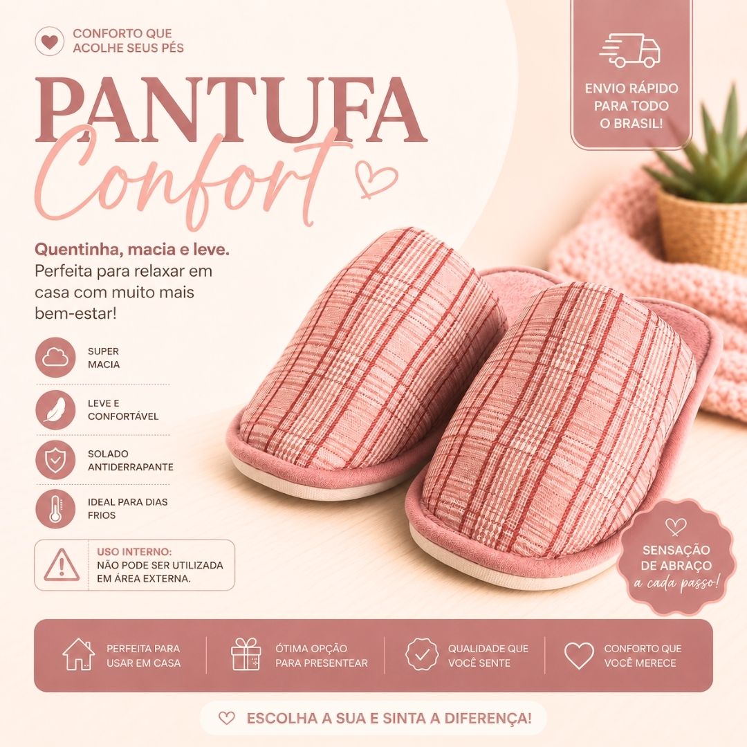 Pantufa Feminina Xadrez Vermelha Frio Inverno Presente Quarto Peluciada Chinelo Confort - Imagem 2