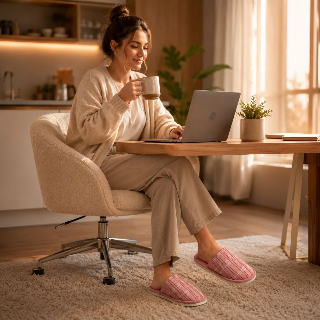 Pantufa Feminina Xadrez Vermelha Frio Inverno Presente Quarto Peluciada Chinelo Confort - Imagem 4