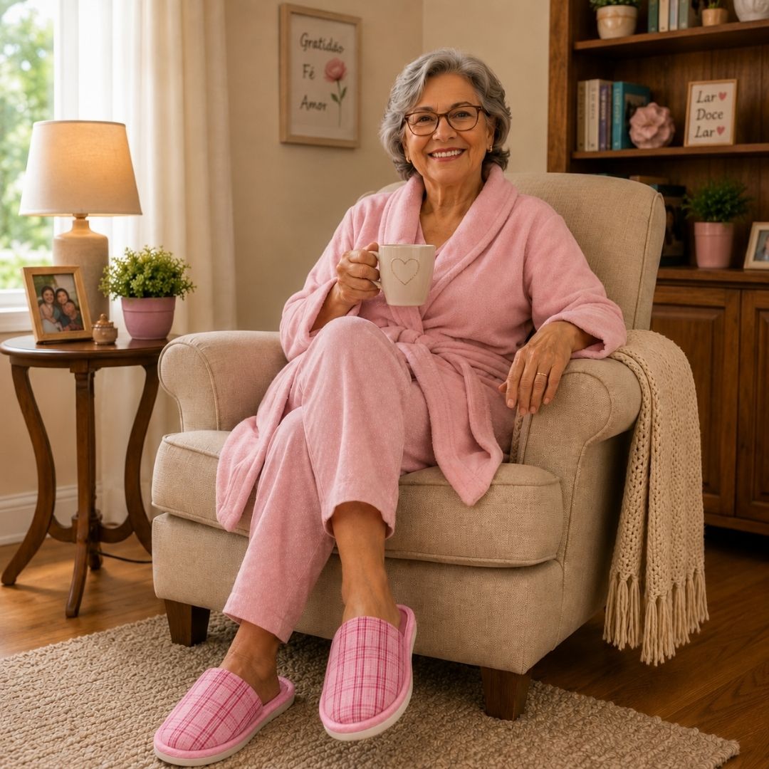 Pantufa Xadrex Feminina Rosa Adulto Chinelo Peluciada Frio Quarto Presente Confortável - Imagem 4